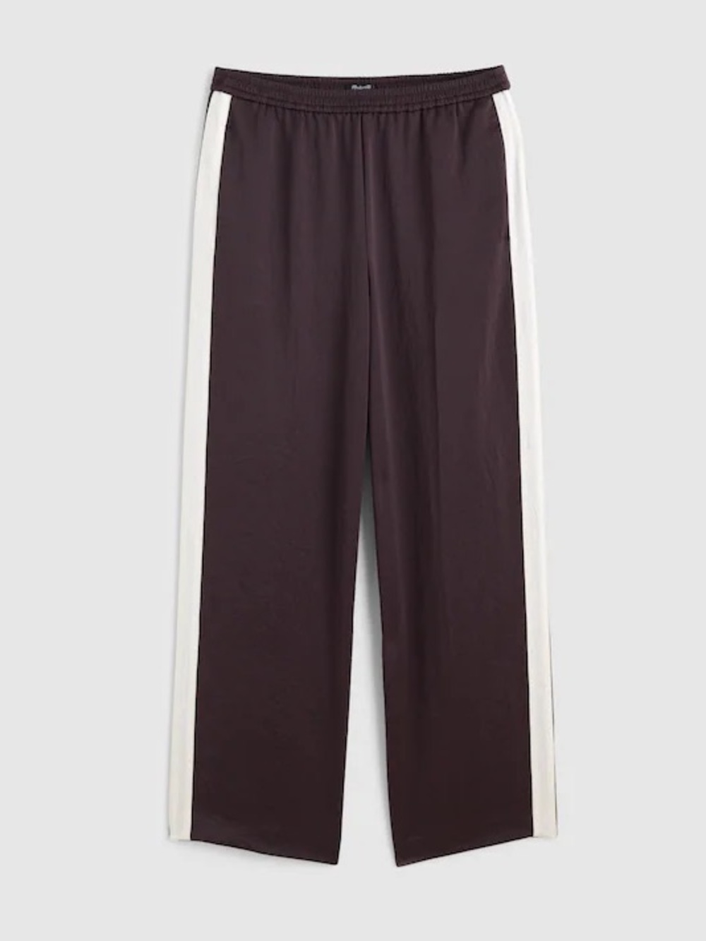 Madewell Pull On Satin Track Pant in Brown with White Stripe